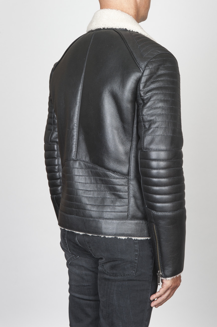 Classic motorcycle jacket in black sheepskin leather