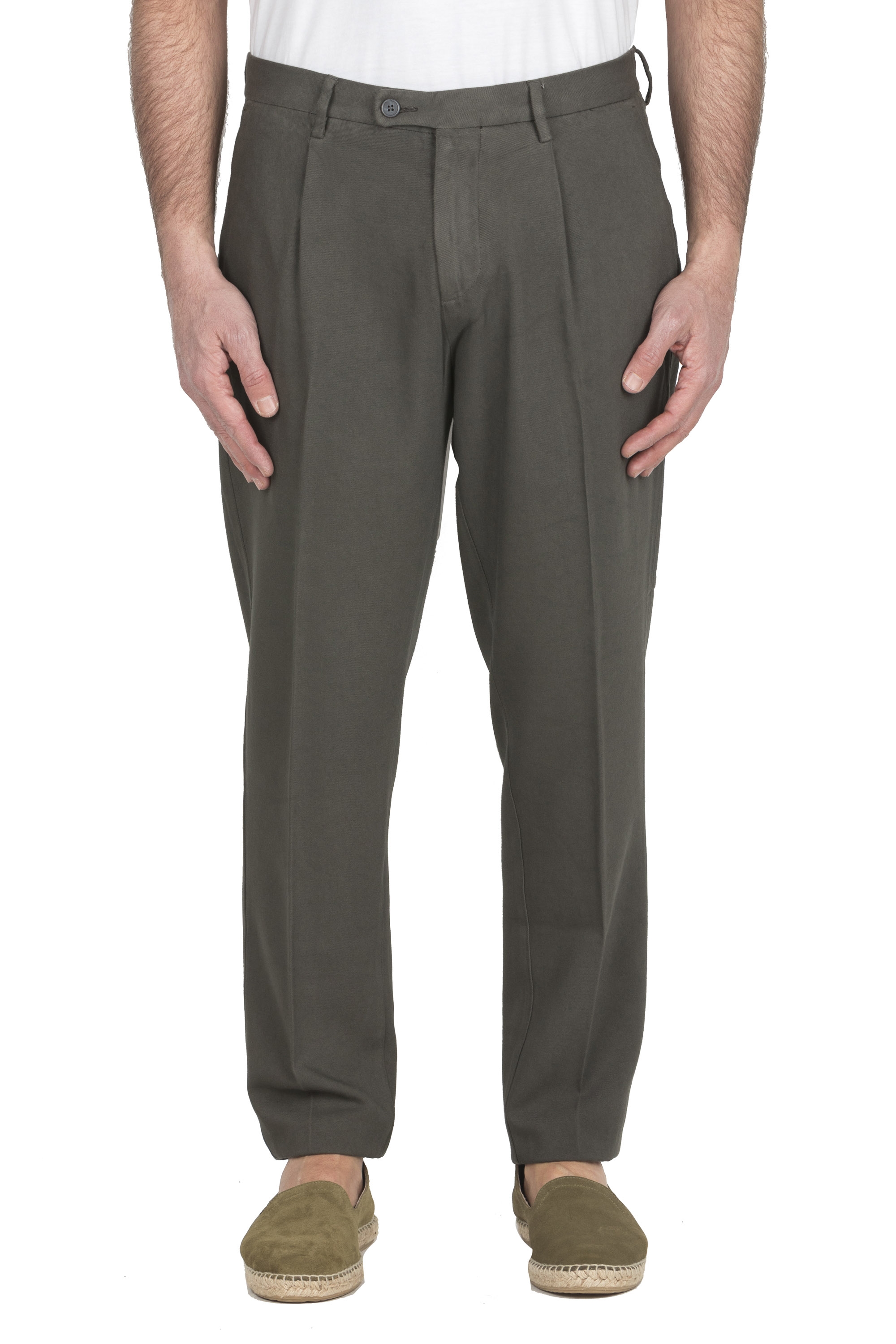 SBU 04133_2023SS Brown soft cotton blend pants with pinces 01