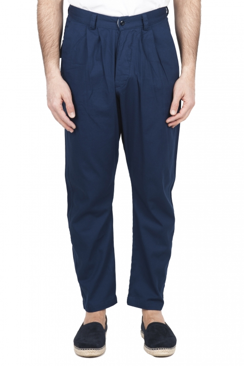 SBU 04145_2023SS Pantalón japonés de dos pinzas en algodón azul 01