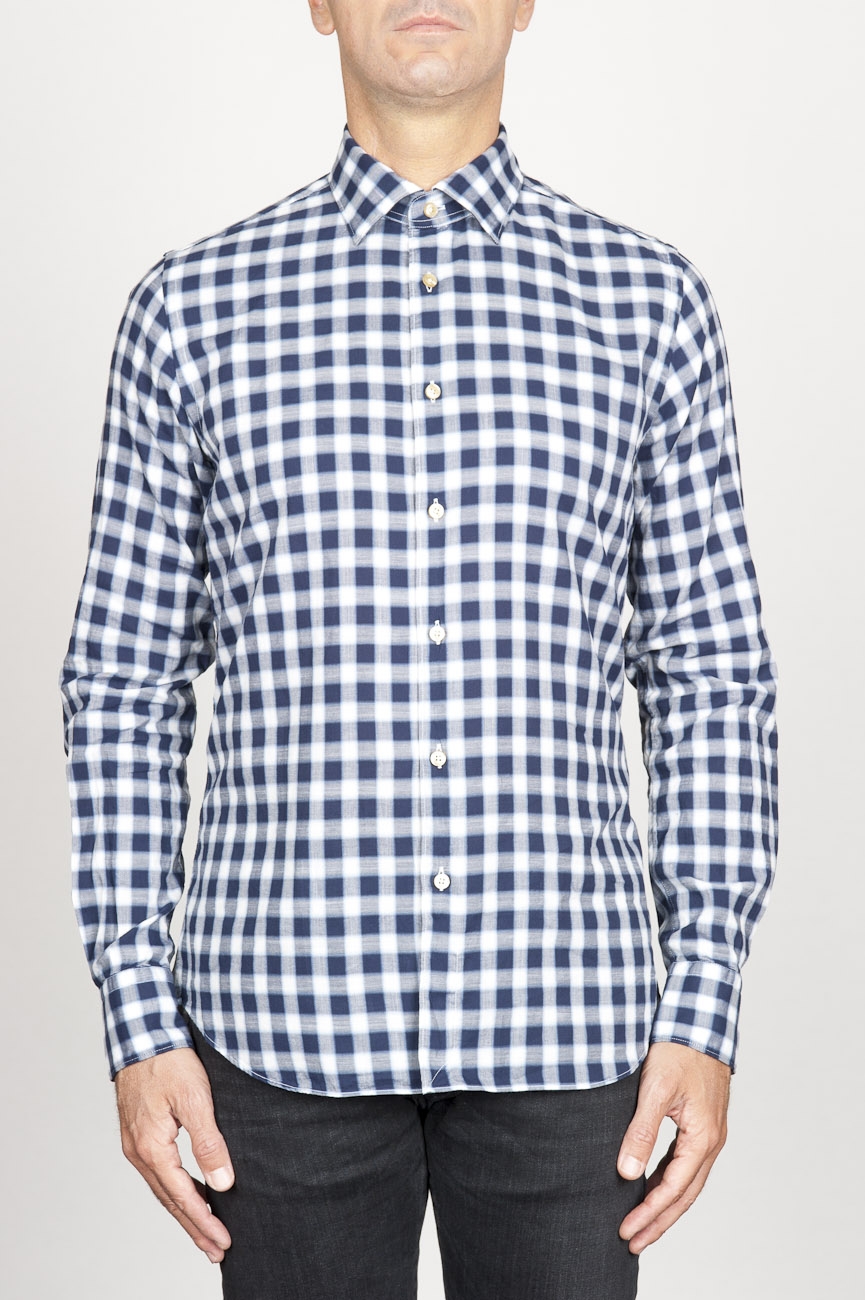 SBU 00982 Classic point collar white and black checkered cotton shirt 01