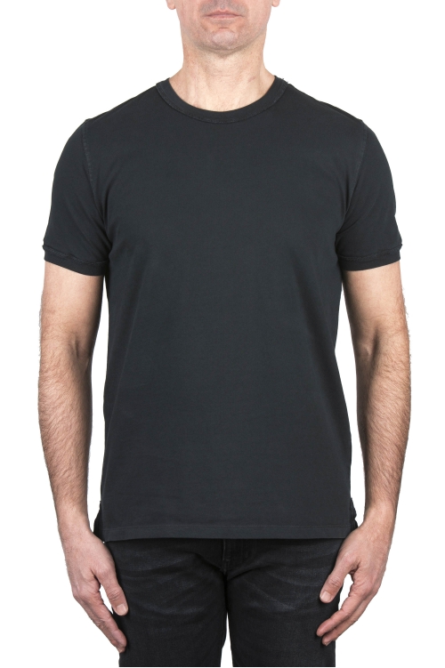 SBU 04185_2023SS T-shirt girocollo in cotone piqué nera 01