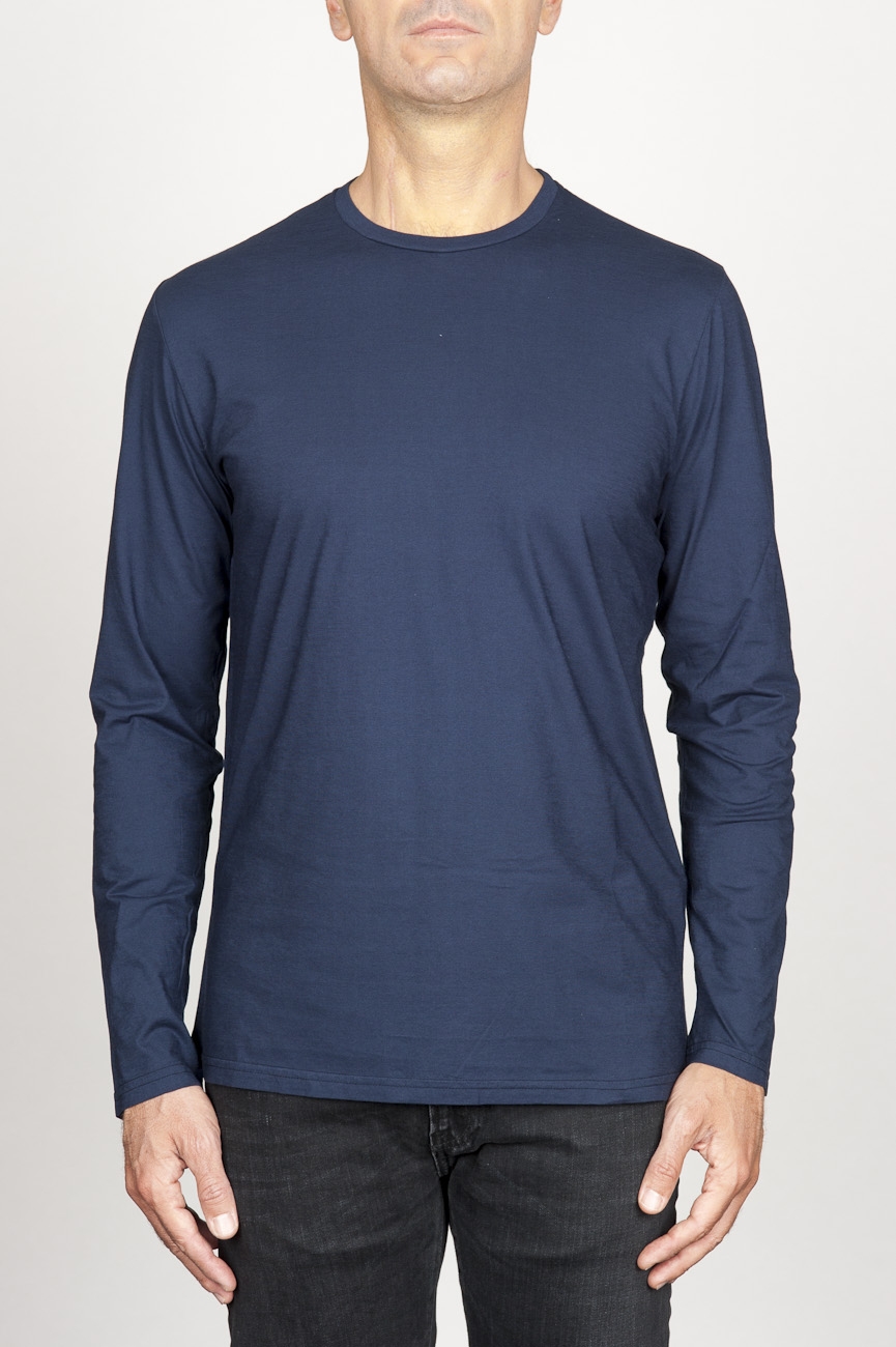 SBU 00986 Classic long sleeve cotton round neck blue t-shirt 01