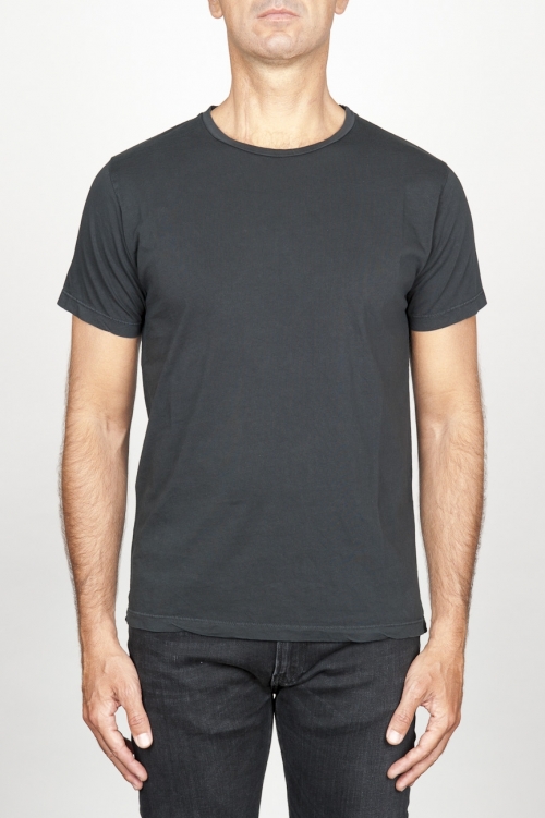 SBU 00987 T-shirt classique noir col rond ouvert manches courtes en coton 01