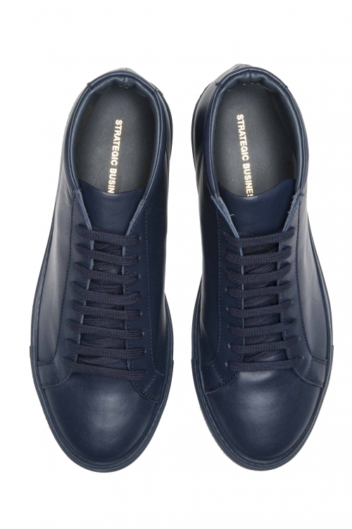 SBU 04203_2023SS Mid top lace up sneakers in blue calfskin leather 01