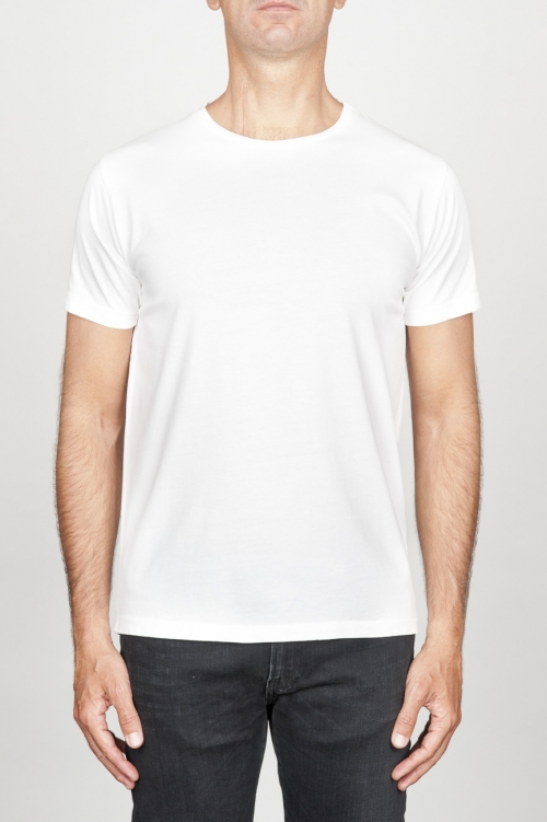 SBU 00988 T-shirt classique blanc col rond ouvert manches courtes en coton 01