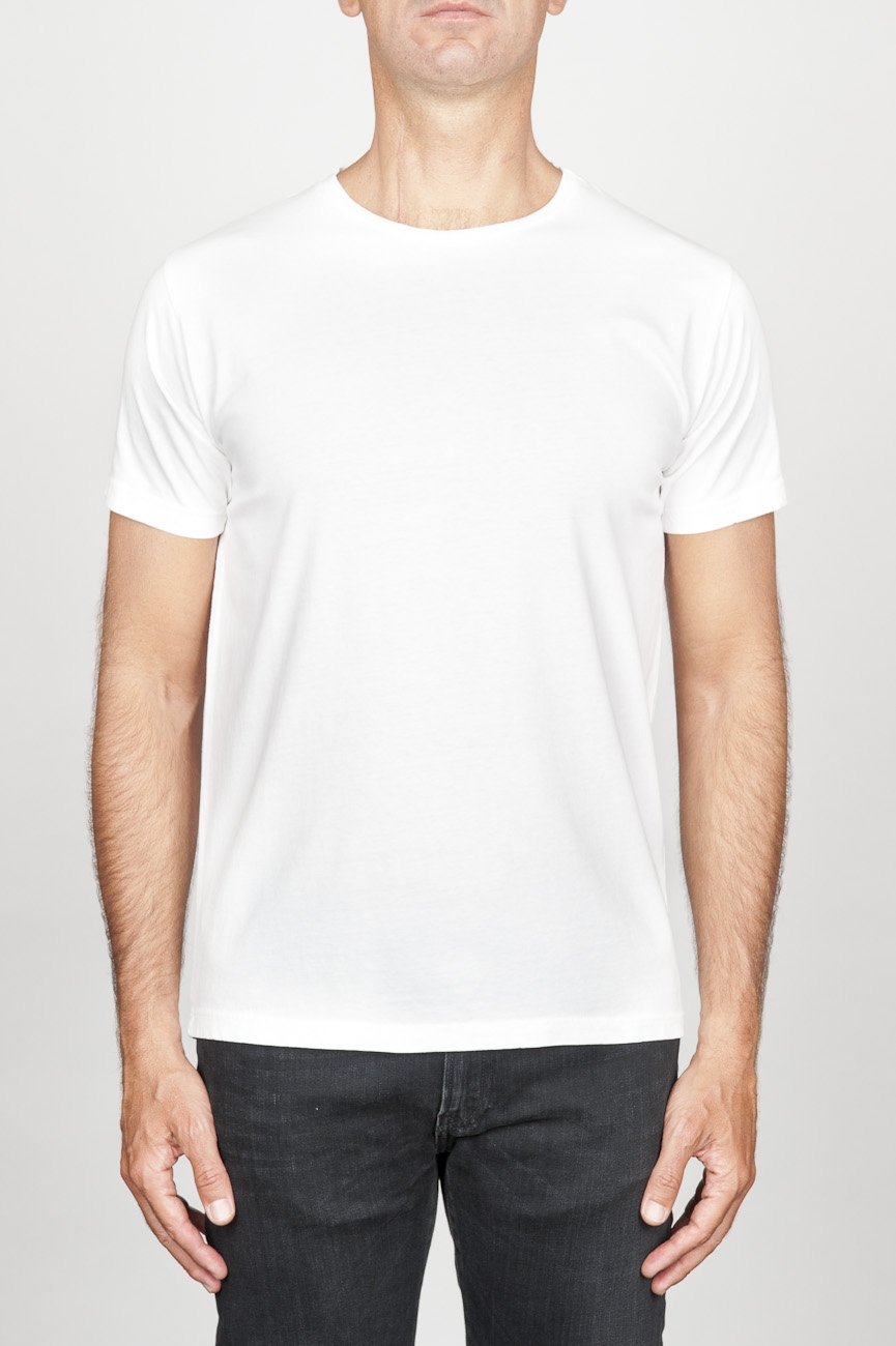 SBU 00988 Clásica camiseta de algodón blanca de cuello redondo amplio y manga corta 01
