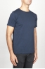 SBU 00989 Clásica camiseta de algodón azul de cuello redondo amplio y manga corta 02