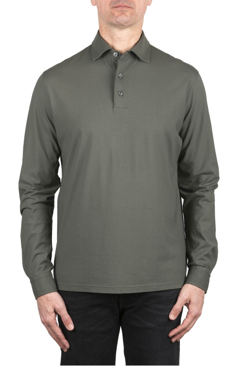SBU 04225_2023SS Long sleeve green light cotton polo shirt  01