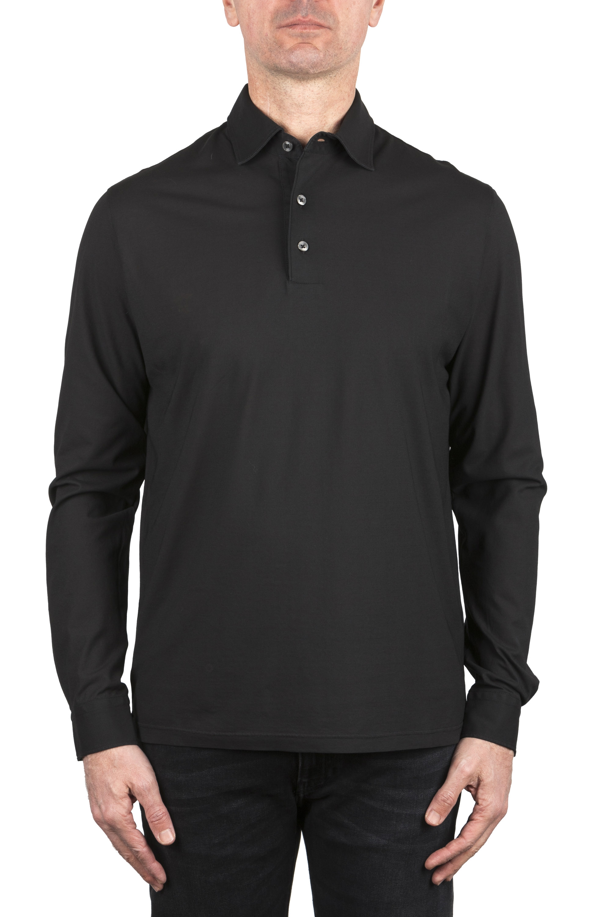 SBU 04226_2023SS Long sleeve black light cotton polo shirt  01