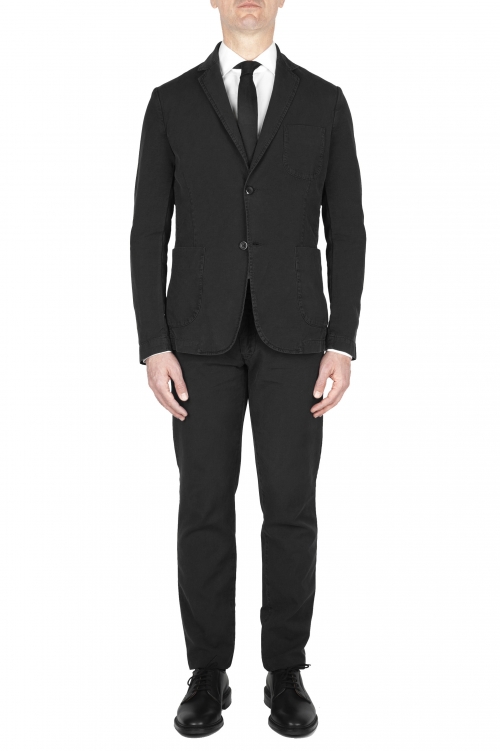 SBU 04274_2023SS Blazer et pantalon de costume sport en coton noir 01