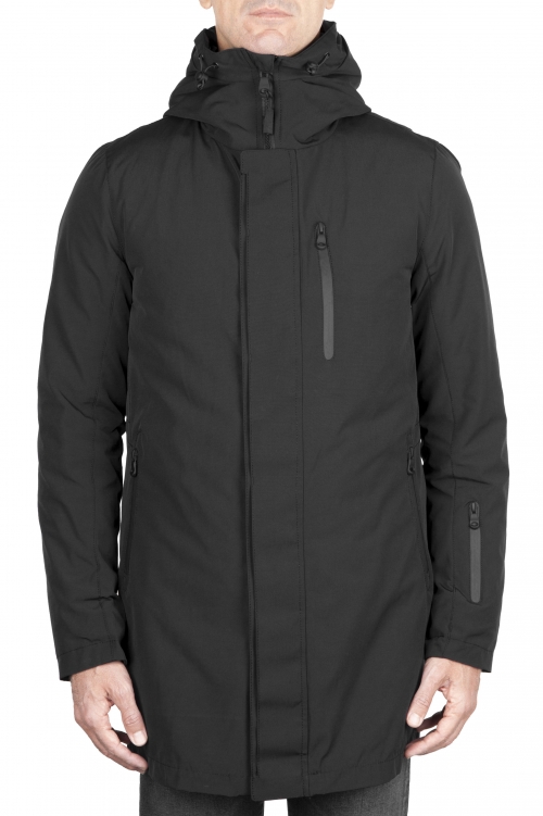 SBU 04502_23AW Parka térmica larga impermeable y chaqueta de plumón desmontable negro 01