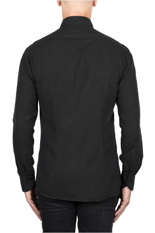 SBU 04525_23AW Camisa de sarga de algodón negra 01