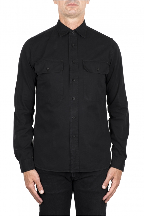 SBU 04535_23AW Camisa de trabajo de algodón negra con bolsillos 01