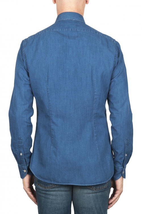 SBU 04542_23AW Pure indigo dyed classic blue cotton denim shirt 01