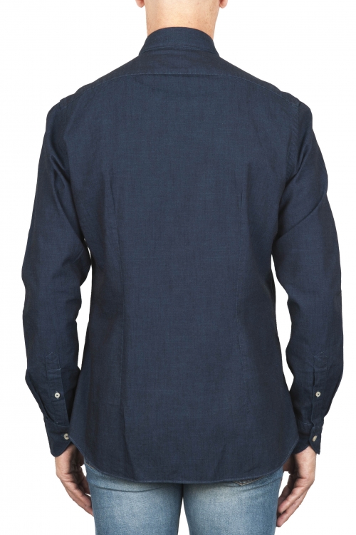 SBU 04543_23AW Camicia classica in cotone tinta con indaco naturale blue 01