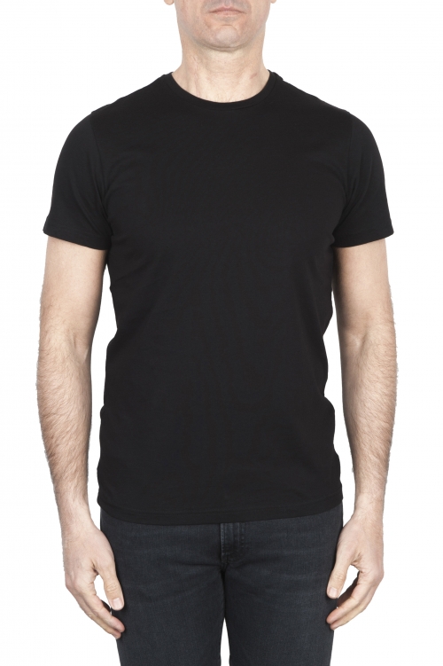 SBU 04552_23AW T-shirt noir à col rond imprimé à la main 01
