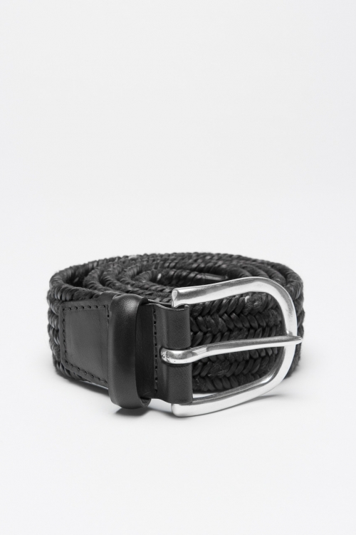 Cinturón en piel de becerro negro cuero trenzado cierre de hebilla ajustable 1, 4 pulgadas