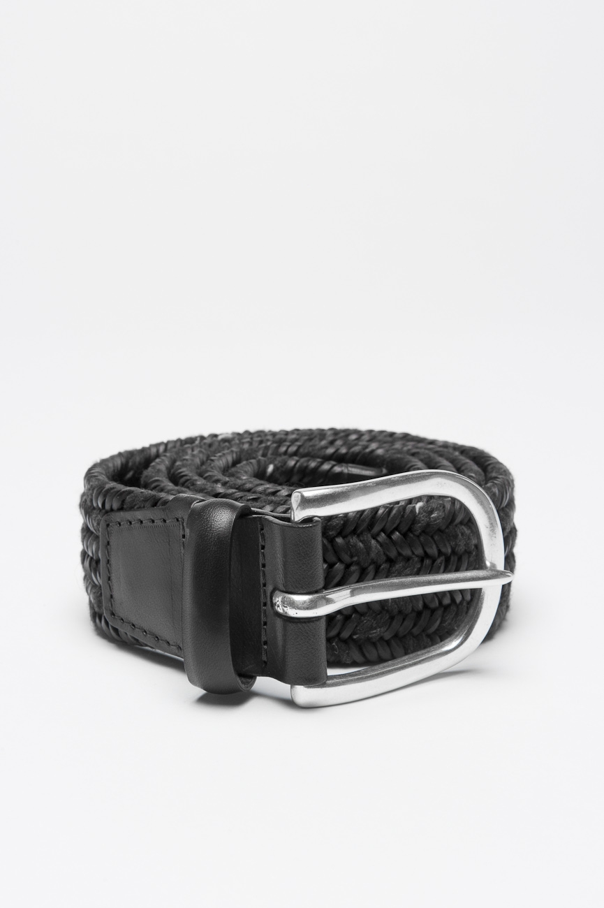 SBU 00997 Belt in black calfskin braided leather adjustable buckle closure 1.4 inches 01