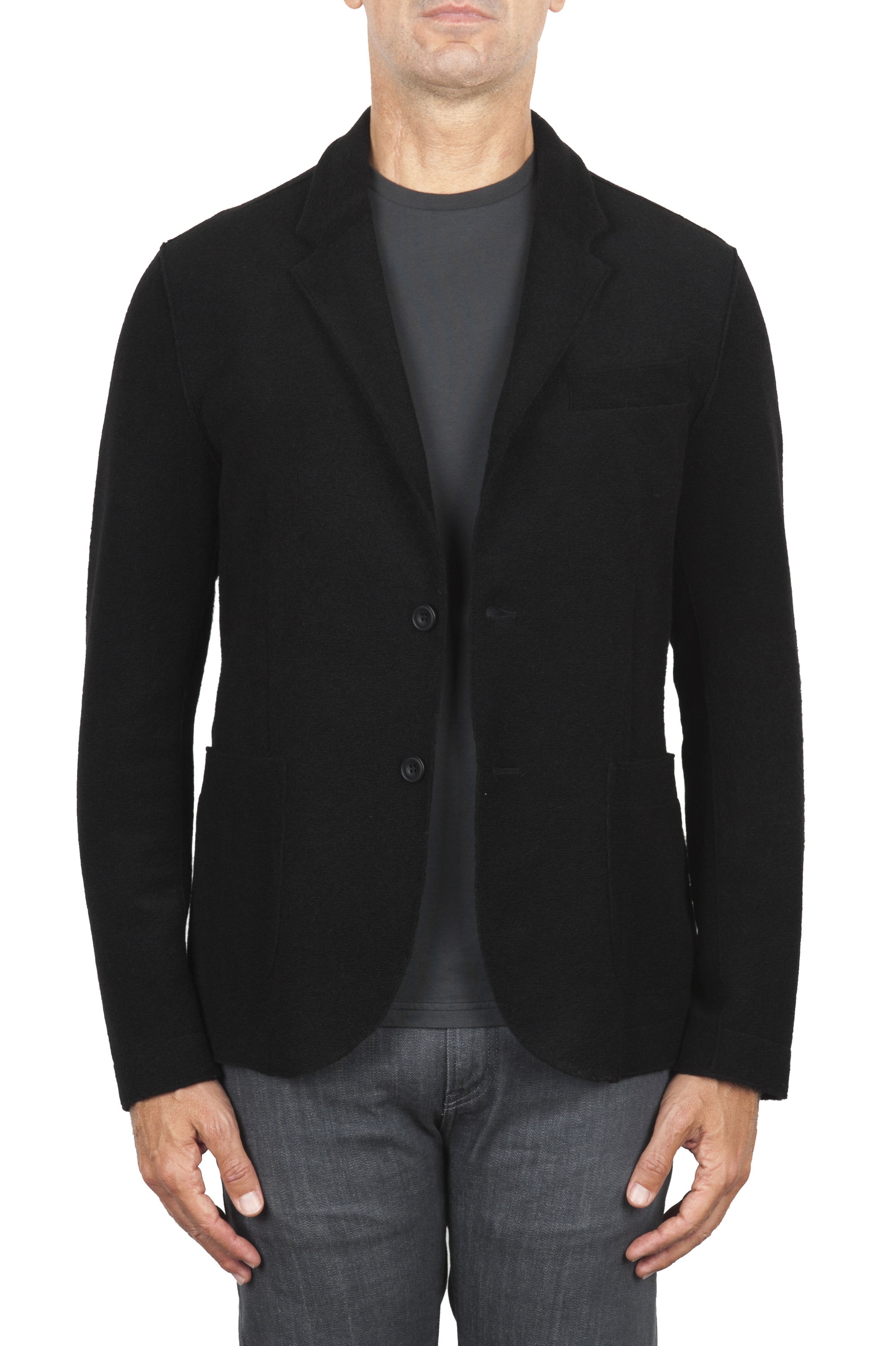 SBU 04572_23AW Black wool blend sport jacket unconstructed and unlined 01