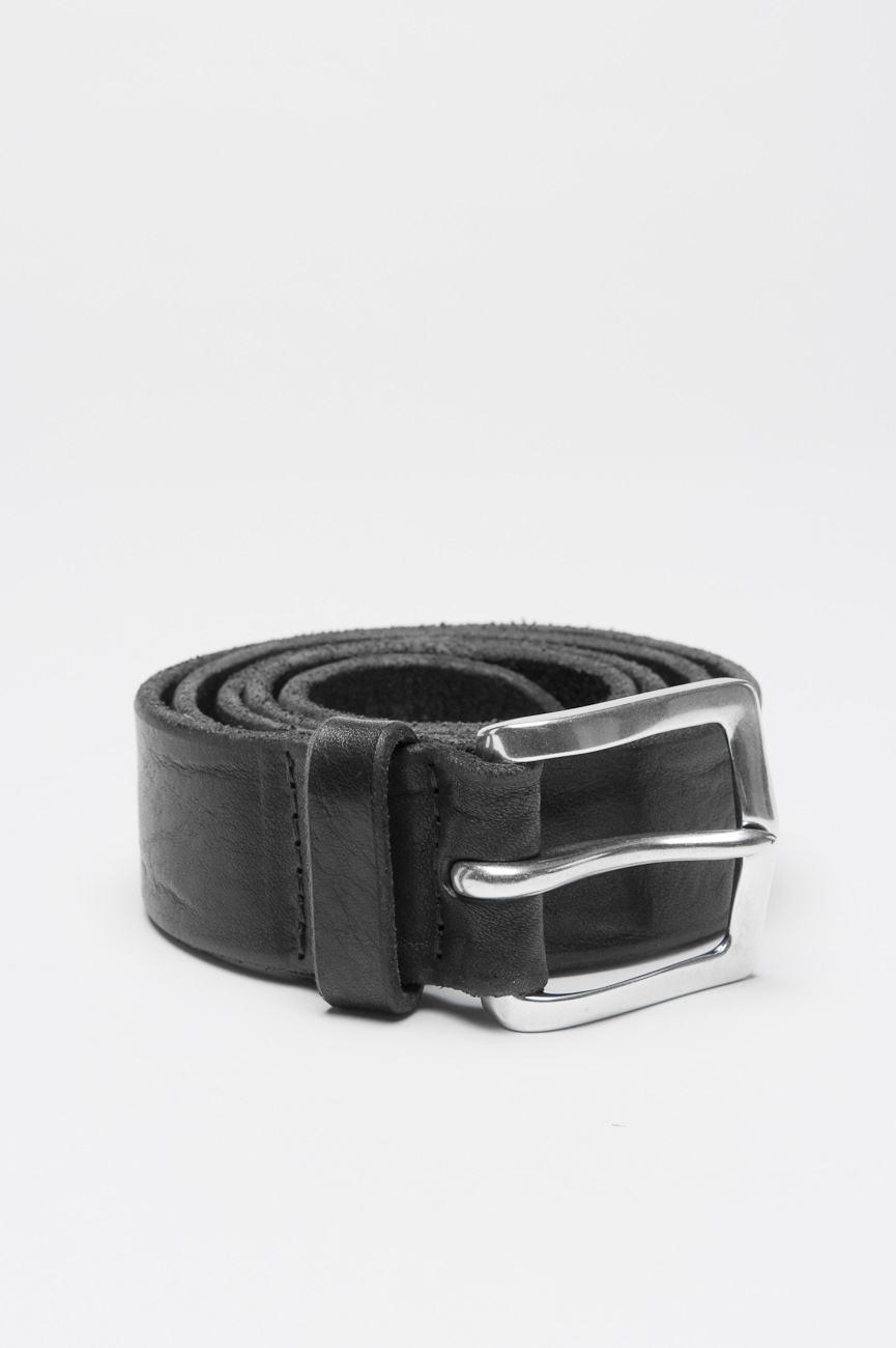 SBU 00998 Cintura in pelle di vitello lavata nera con fibbia di metallo 3.5 cm 01