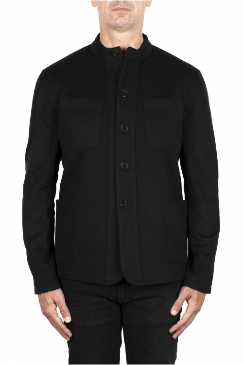 SBU 04586_23AW Black cashmere blend mandarin collar jacket 01