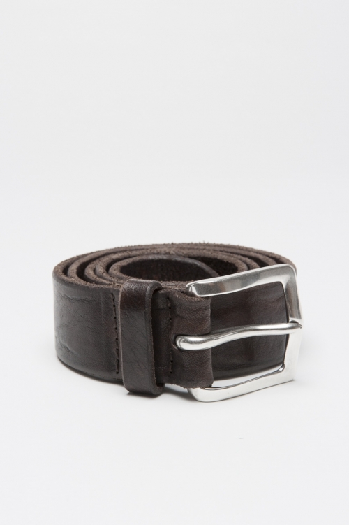 Cinturón cierre de hebilla ajustable en cuero lavado marrón 3.5 cm