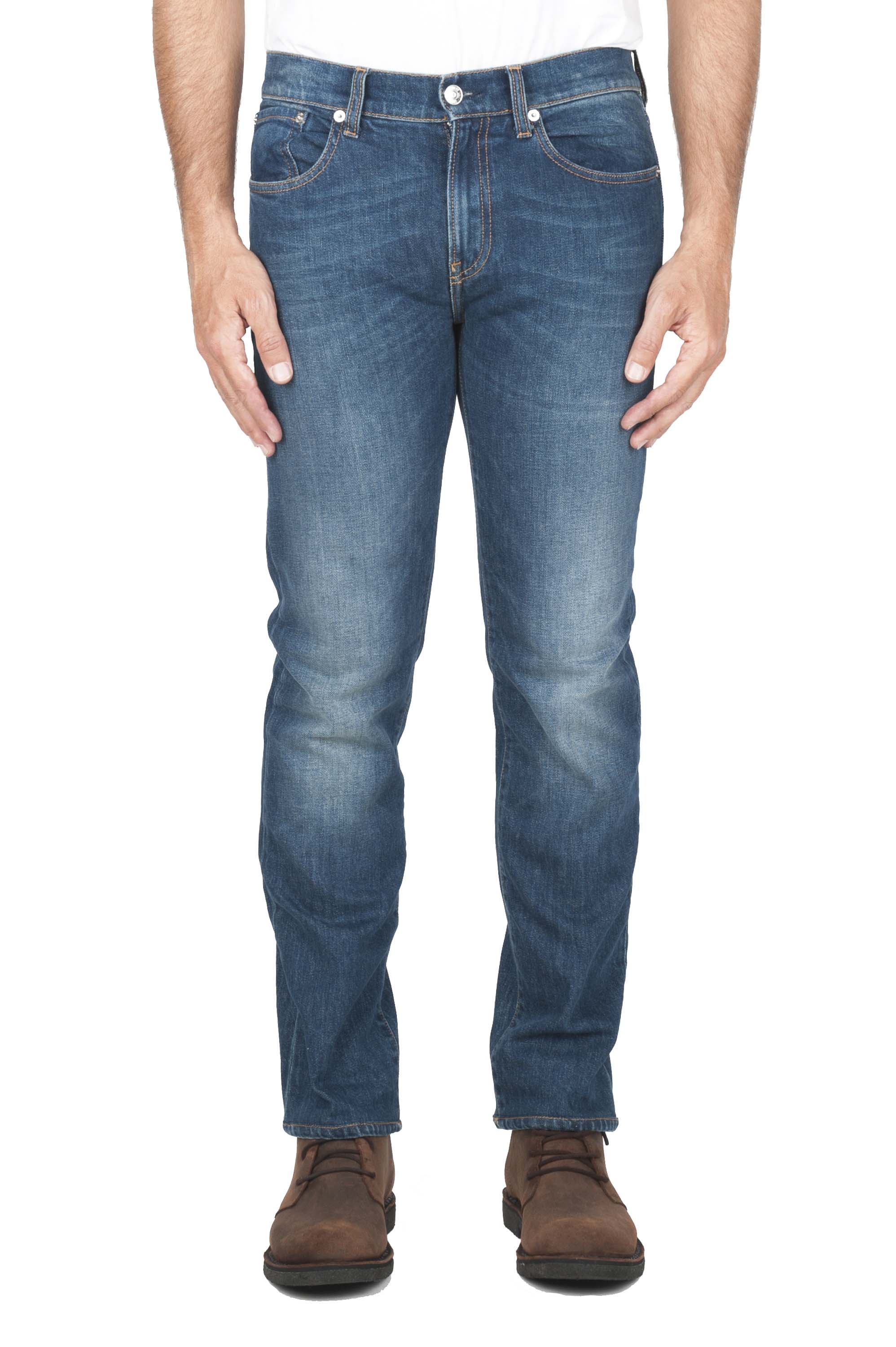 SBU 04596_23AW Teint pur indigo délavé à la pierre coton stretch jeans bleu 01