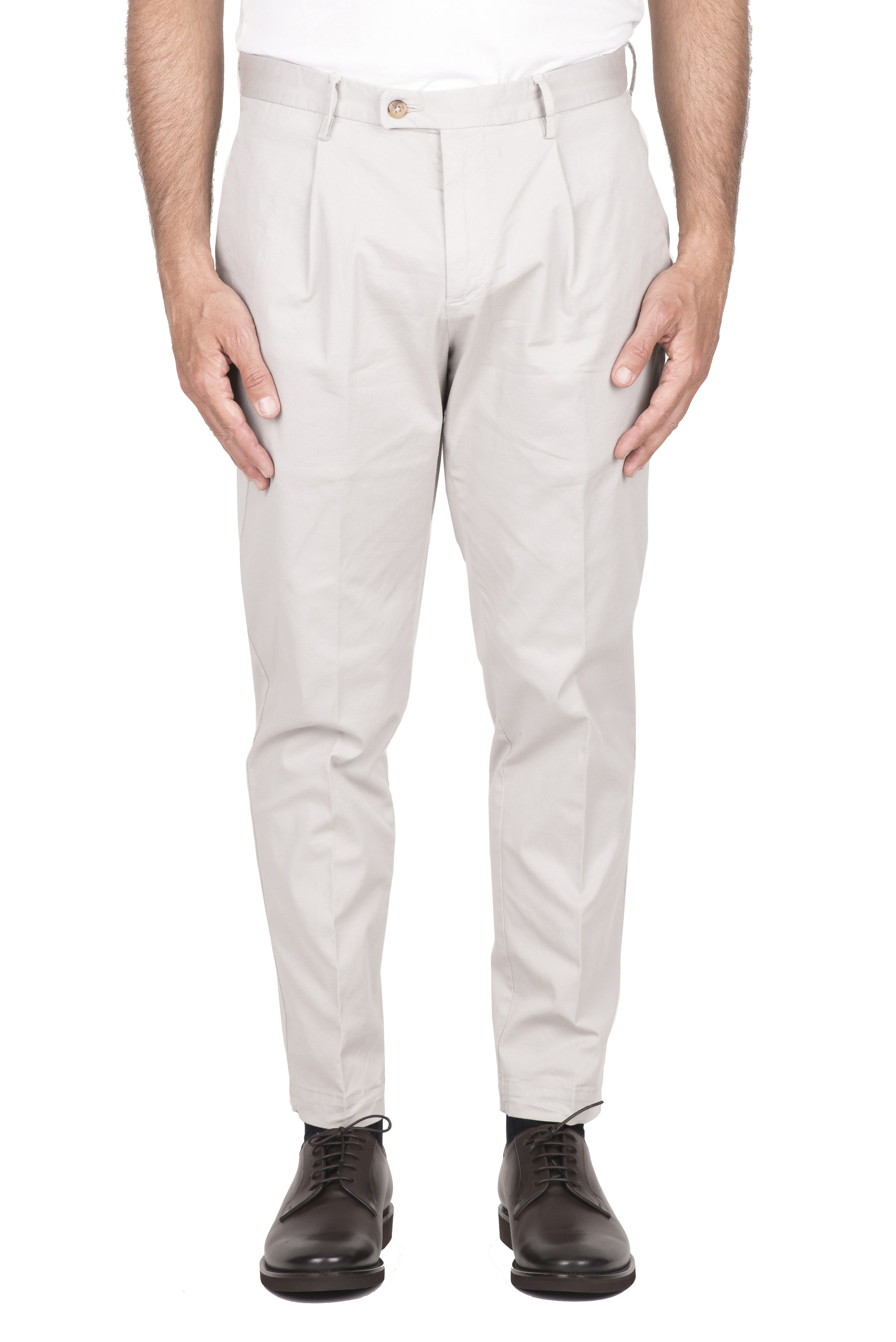 SBU 04602_23AW Pantaloni classico in cotone elasticizzato con pinces grigio perla 01