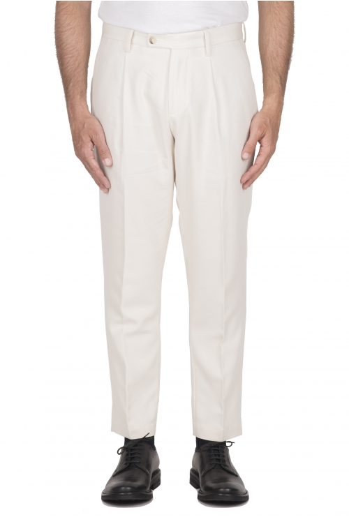 SBU 04605_23AW Pantaloni classico in cotone bianco elasticizzato con pinces 01