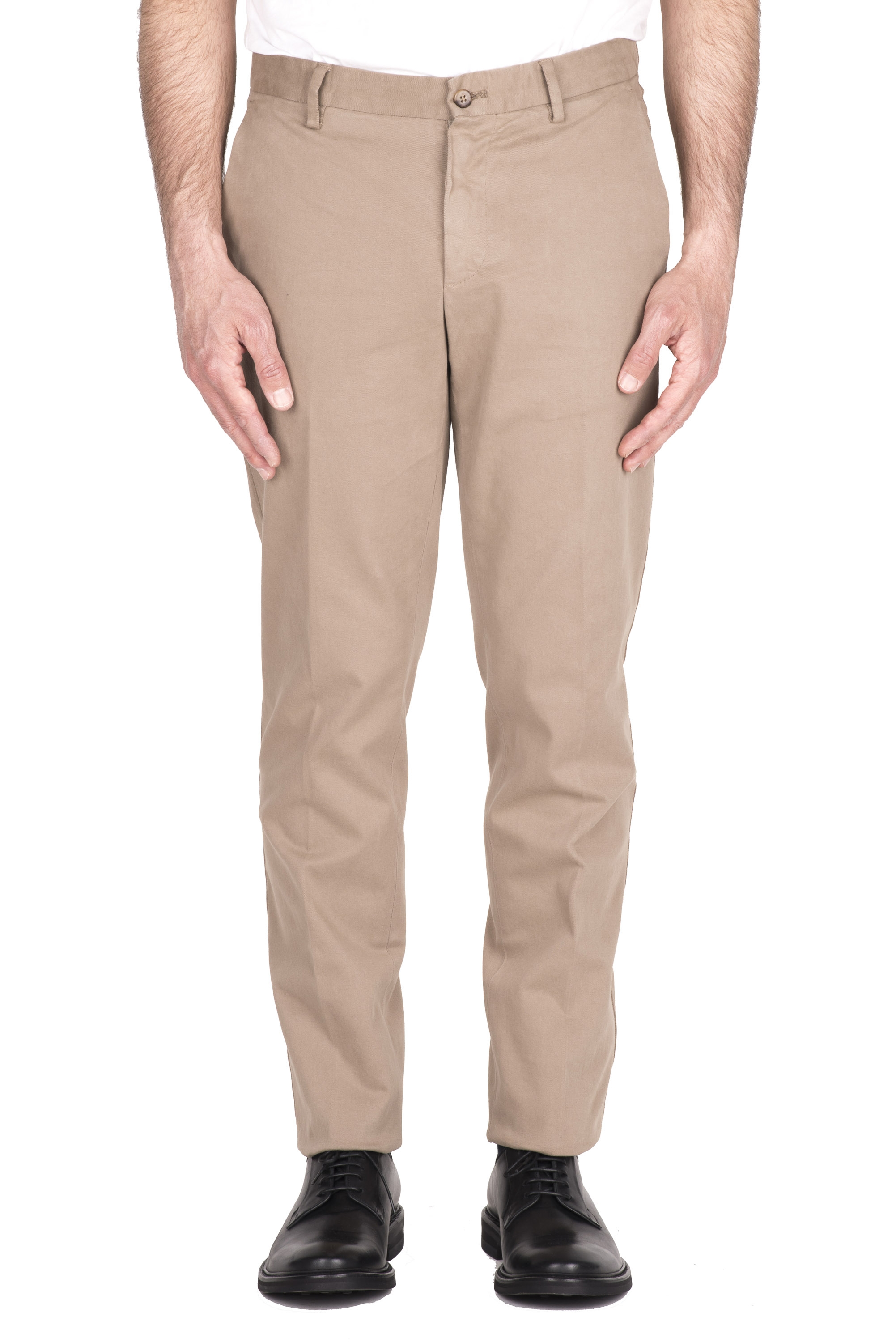 SBU 04607_23AW Pantaloni chino classici in cotone stretch beige 01
