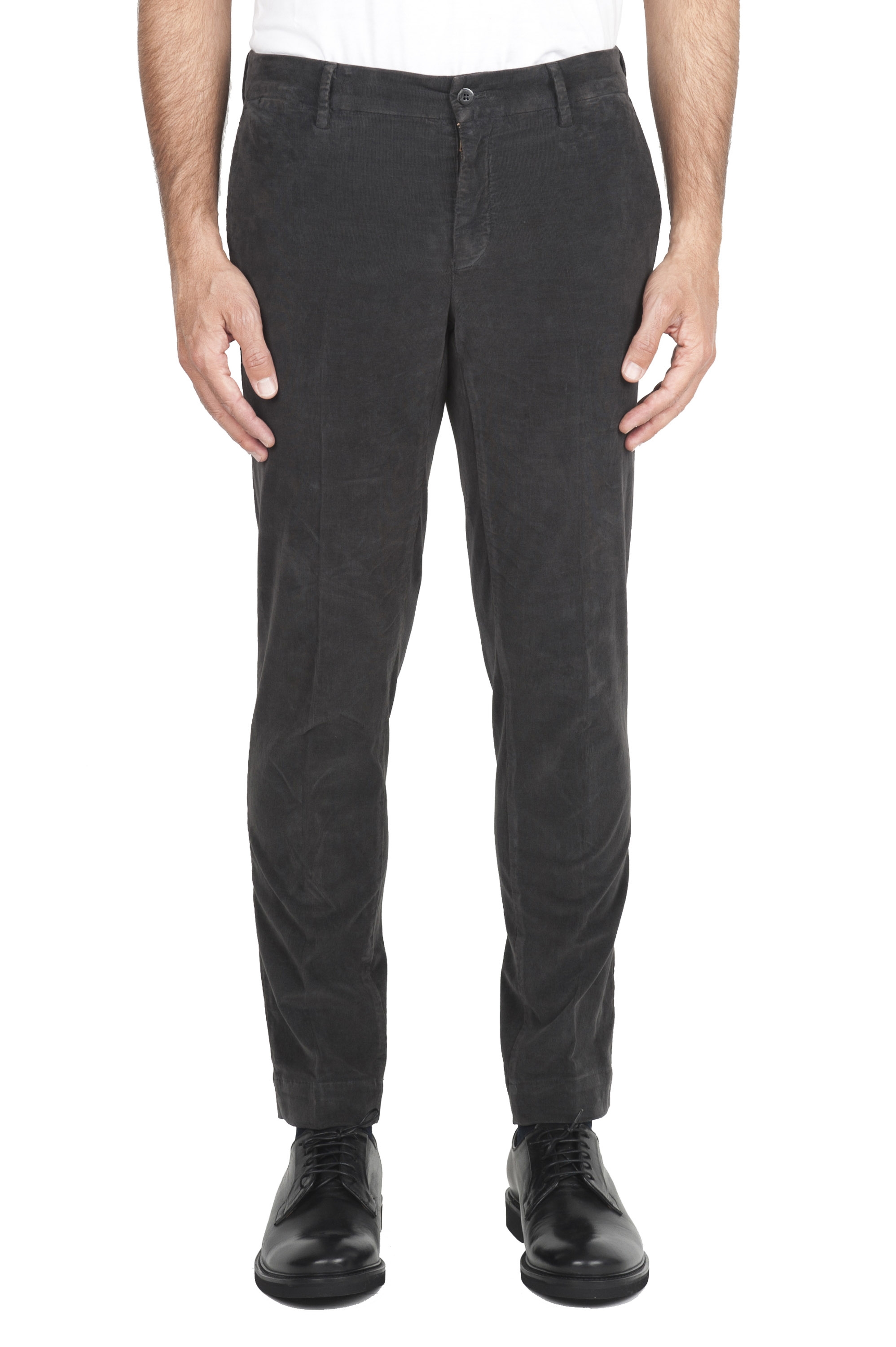 SBU 04613_23AW Pantalones chinos clásicos en algodón elástico gris 01
