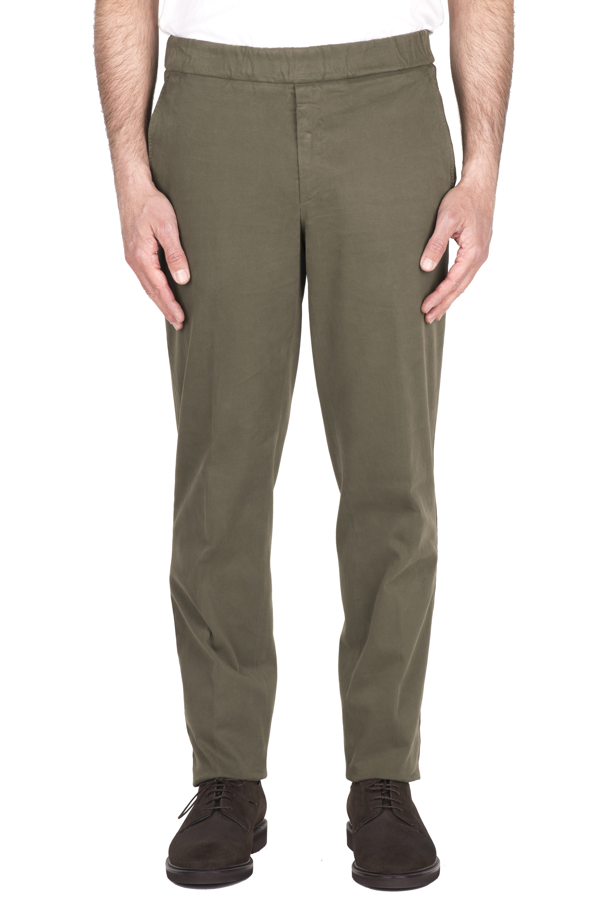 SBU 04620_23AW Pantaloni comfort in cotone elasticizzato verde 01