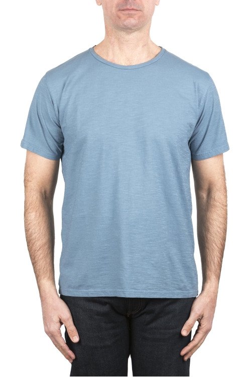 SBU 04639_23AW T-shirt girocollo aperto in cotone fiammato azzurro 01