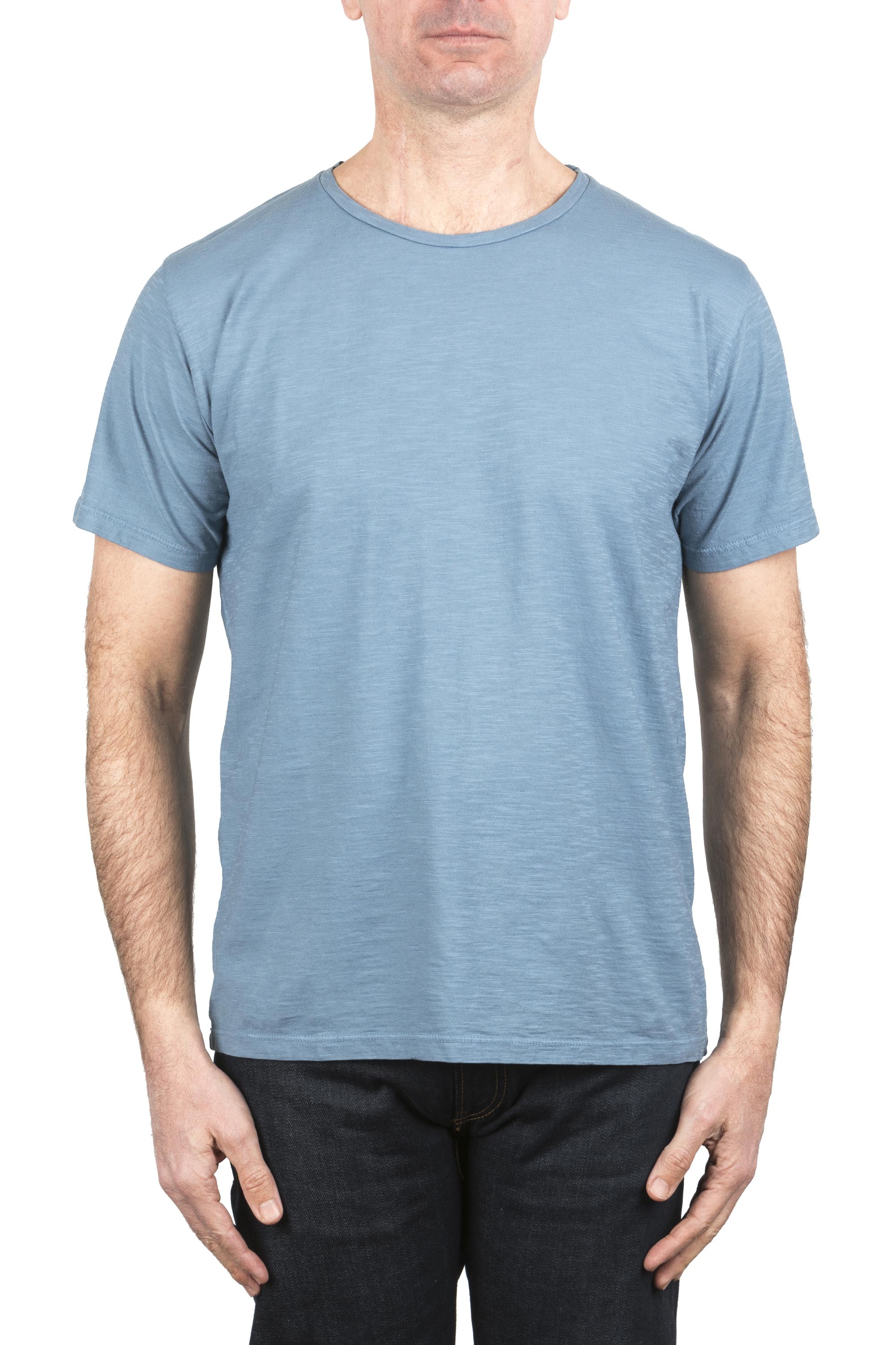 SBU 04639_23AW T-shirt girocollo aperto in cotone fiammato azzurro 01