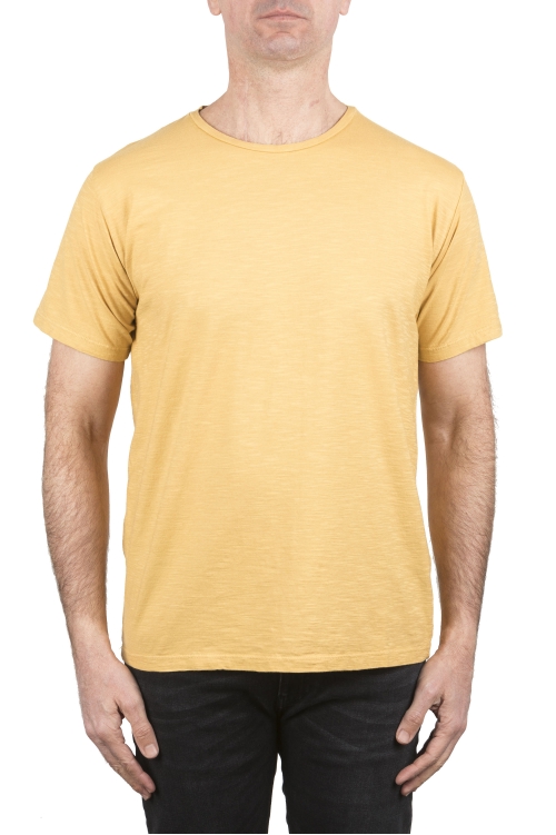 SBU 04640_23AW T-shirt girocollo aperto in cotone fiammato giallo 01