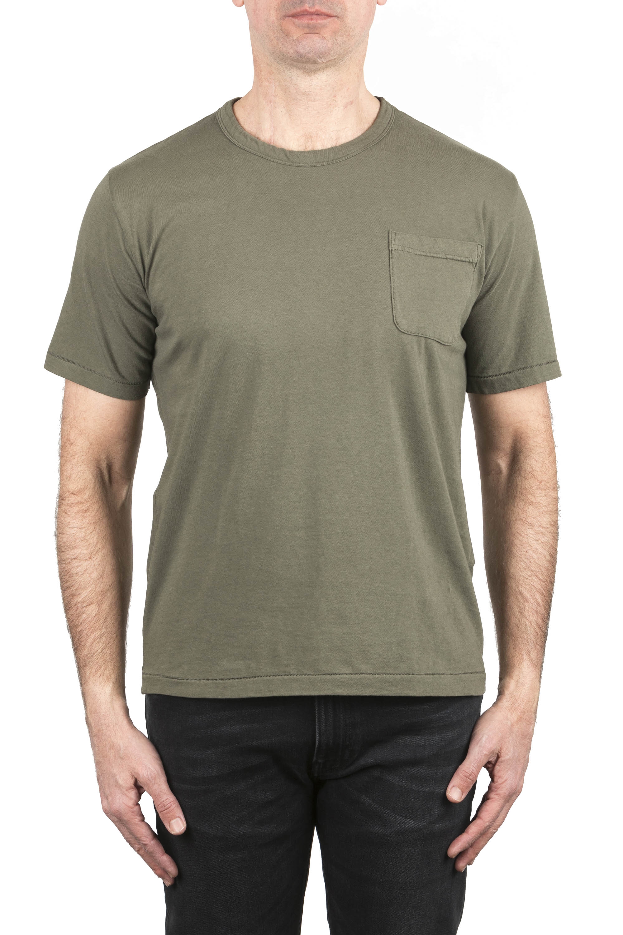 SBU 04650_23AW T-shirt girocollo in cotone con taschino verde 01