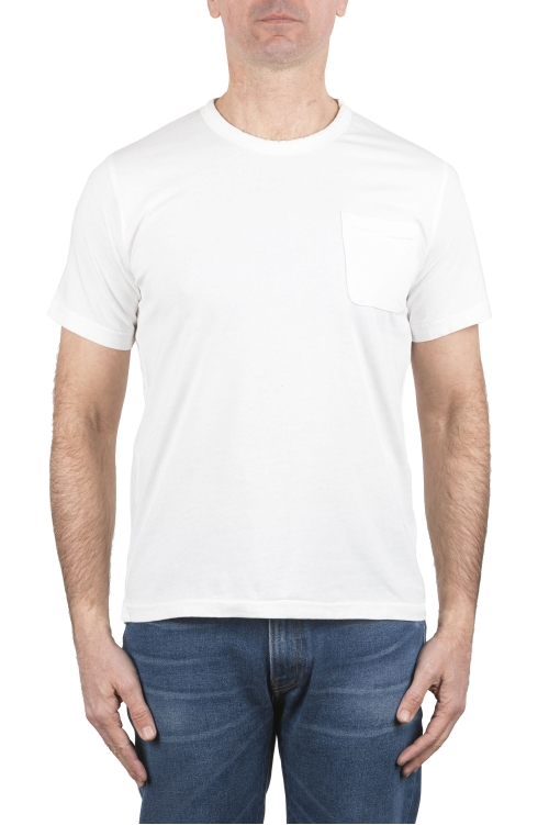 SBU 04651_23AW T-shirt col rond en coton blanc avec poche plaquée 01