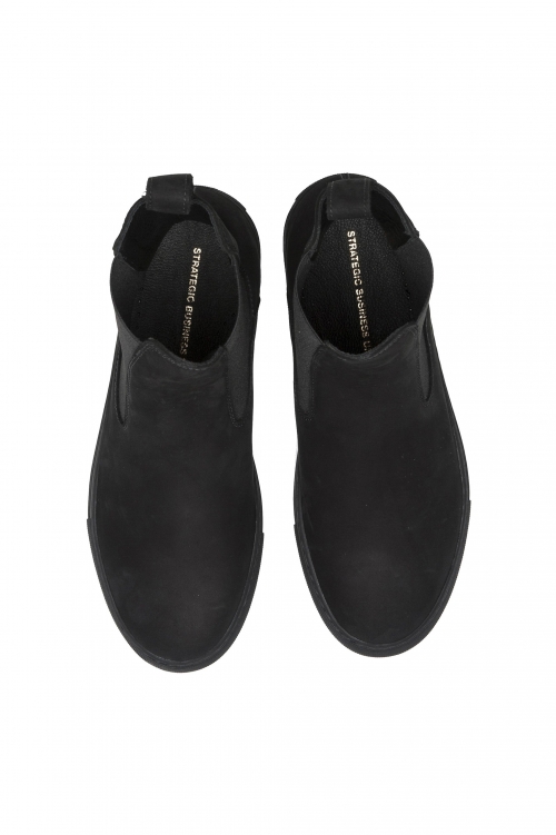 SBU 04666_23AW Classic elastic sided boots in black nubuck calfskin leather 01