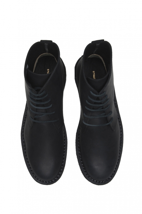 SBU 04668_23AW Classic high top desert boots in black waxed calfskin leather 01