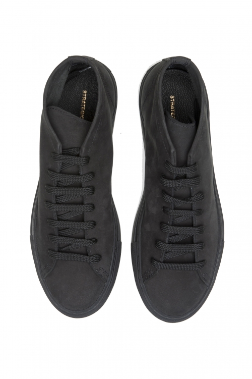 SBU 04672_23AW Mid top lace up sneakers in black nubuck leather 01