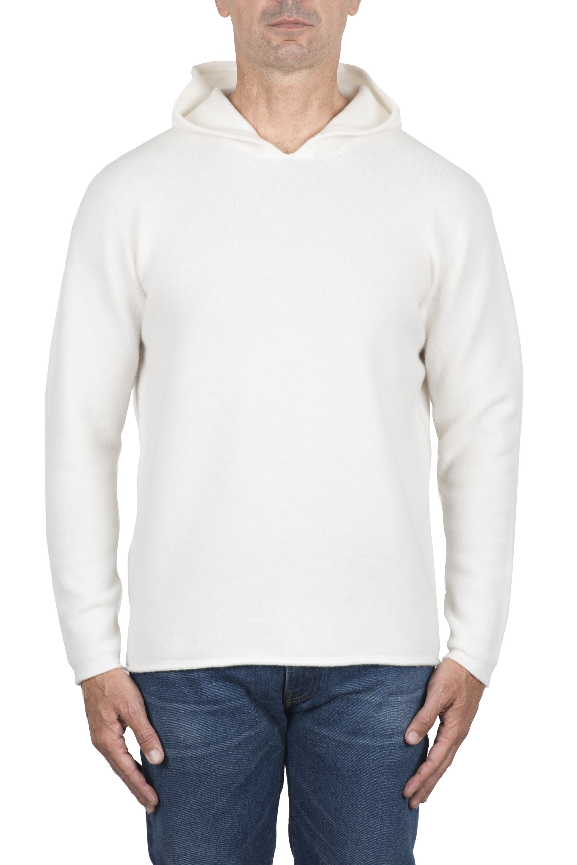 SBU 04707_23AW White merino wool blend hooded sweater 01