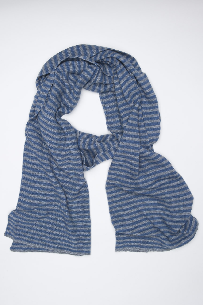 SBU 01019 Classic striped winter scarf in cashmere blend light blue and grey 01