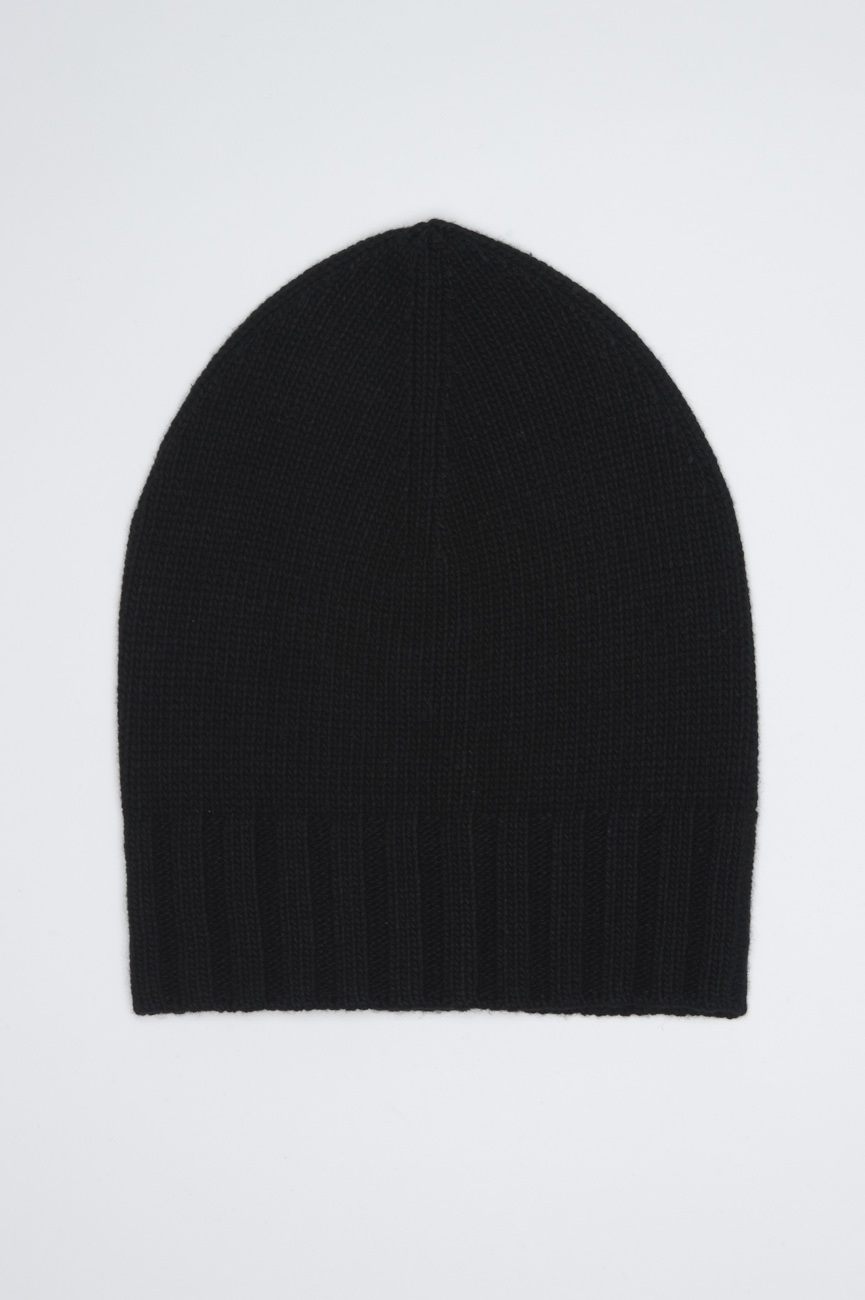 SBU 01024 Classic ribbed beanie hat in black cashmere blend 01