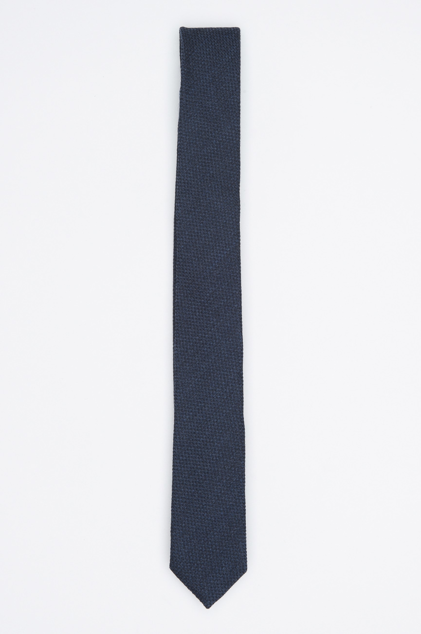 SBU 01029 Classique cravate pointue et mince en laine et soie bleu 01