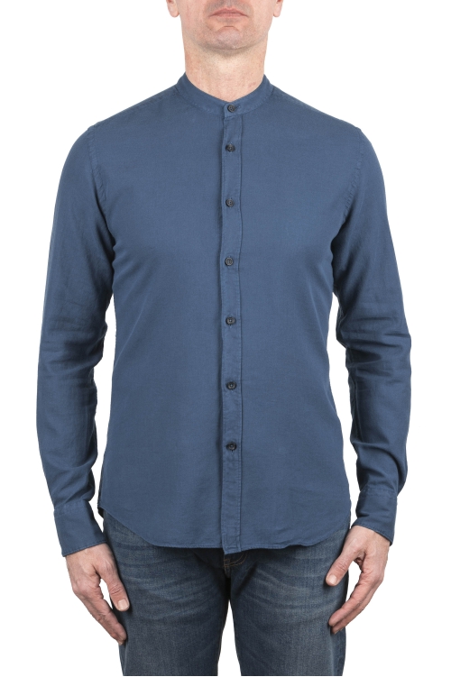 SBU 04911_24SS Camisa clásica de algodón azul con cuello mandarín 01