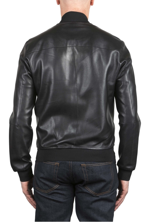 SBU 04953_24SS Black leather reversible bomber jacket 01