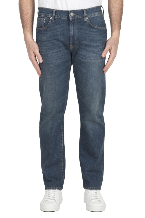 SBU 04962_24SS Teint pur indigo délavé à la pierre coton stretch jeans bleu 01