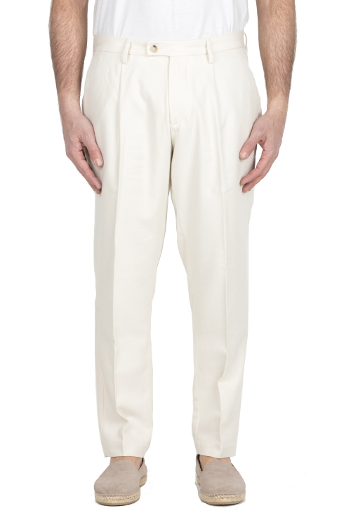 SBU 04982_24SS Pantalón blanco de mezcla de algodón suave con pinzas 01