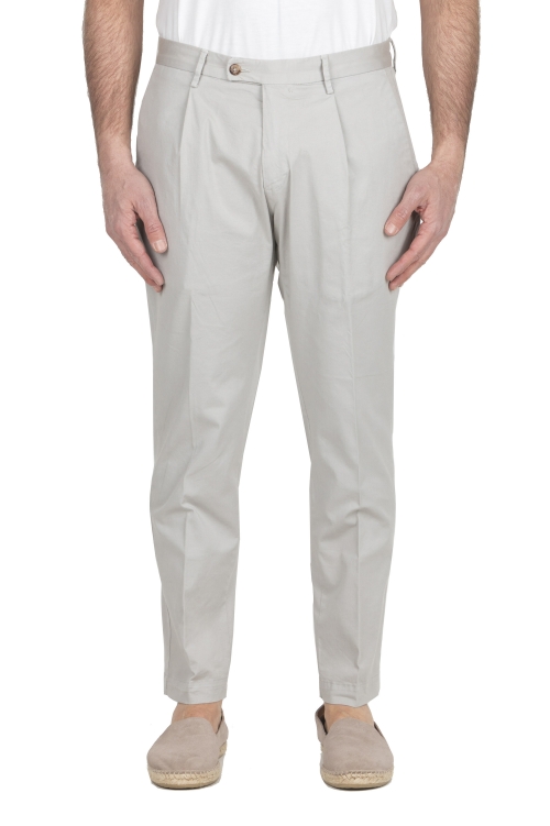 SBU 04984_24SS Pearl grey soft cotton blend pants with pinces 01