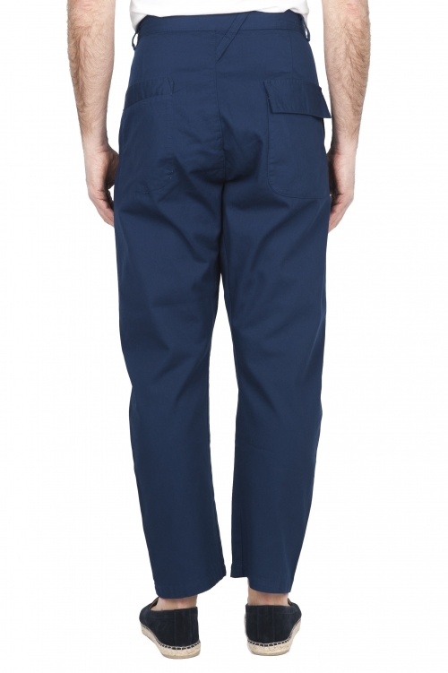SBU 04993_24SS Pantalón japonés de dos pinzas en algodón azul 01